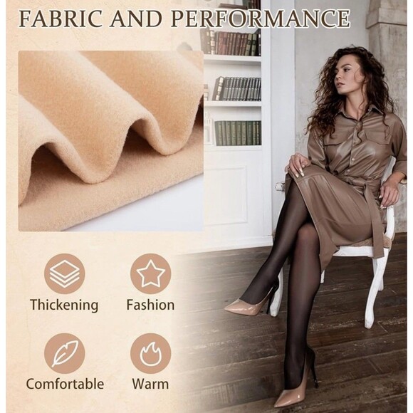 Justay 2 Pairs Fleece Lined Tights Winter Thermal Fake Translucent Fleece - Picture 3 of 5